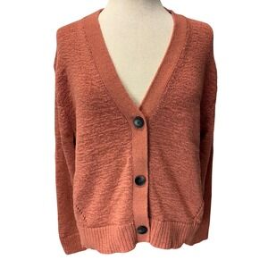 Banana Republic Factory Womens L Terracotta Orange Knit V-Neck Cardigan Sweater